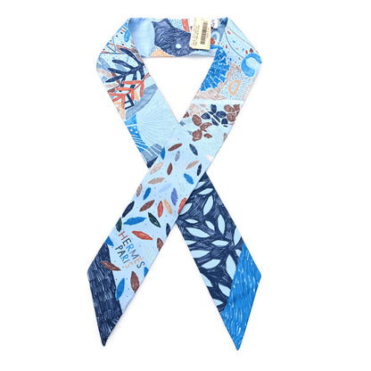Hermes Silk Chacun Fait Son Nid Twilly Cobalt Marine Etoupe 1 of 3
