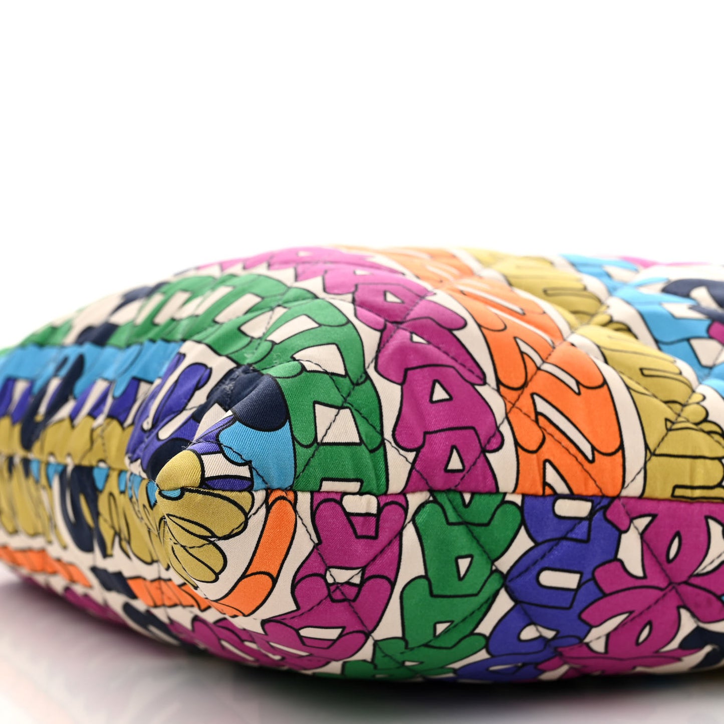 Printed Fabric Quilted Logo Large Shopping Tote Multicolor
