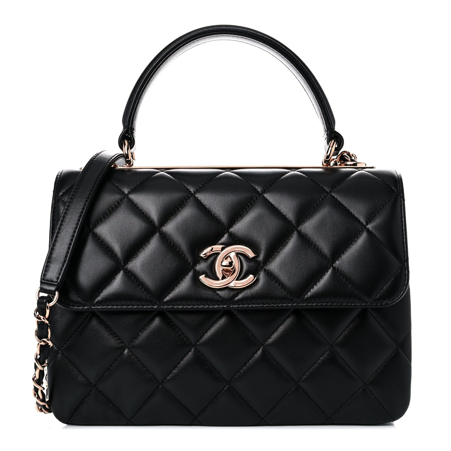 Lambskin Quilted Small Trendy CC Dual Handle Flap Bag Black