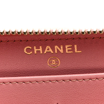 Chanel Metallic Caviar Quilted Large Gusset Zip Around Wallet Pink 6 of 7
