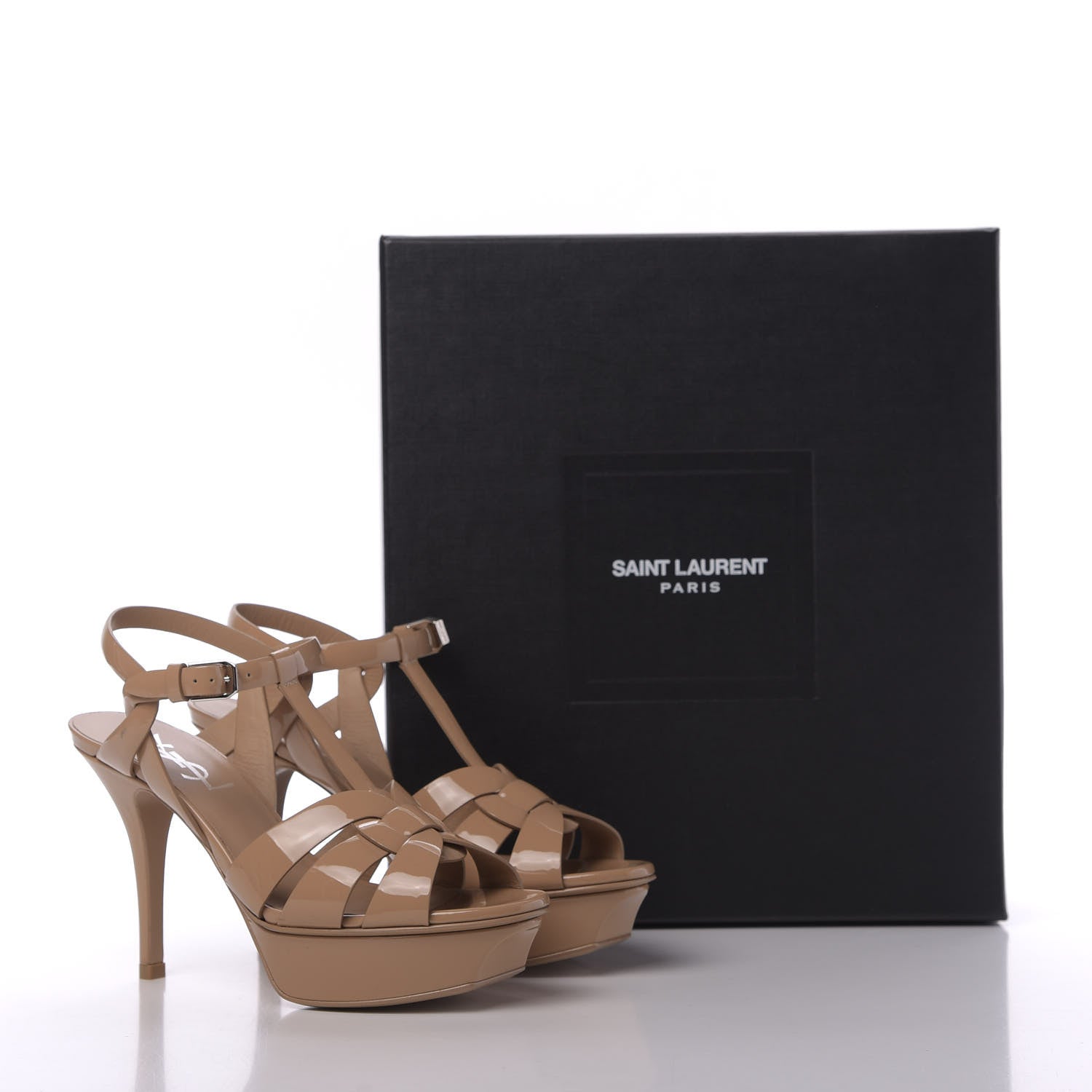 Saint Laurent Patent Tribute 75 Platform Sandals 35 Nude Powder 9 of 9