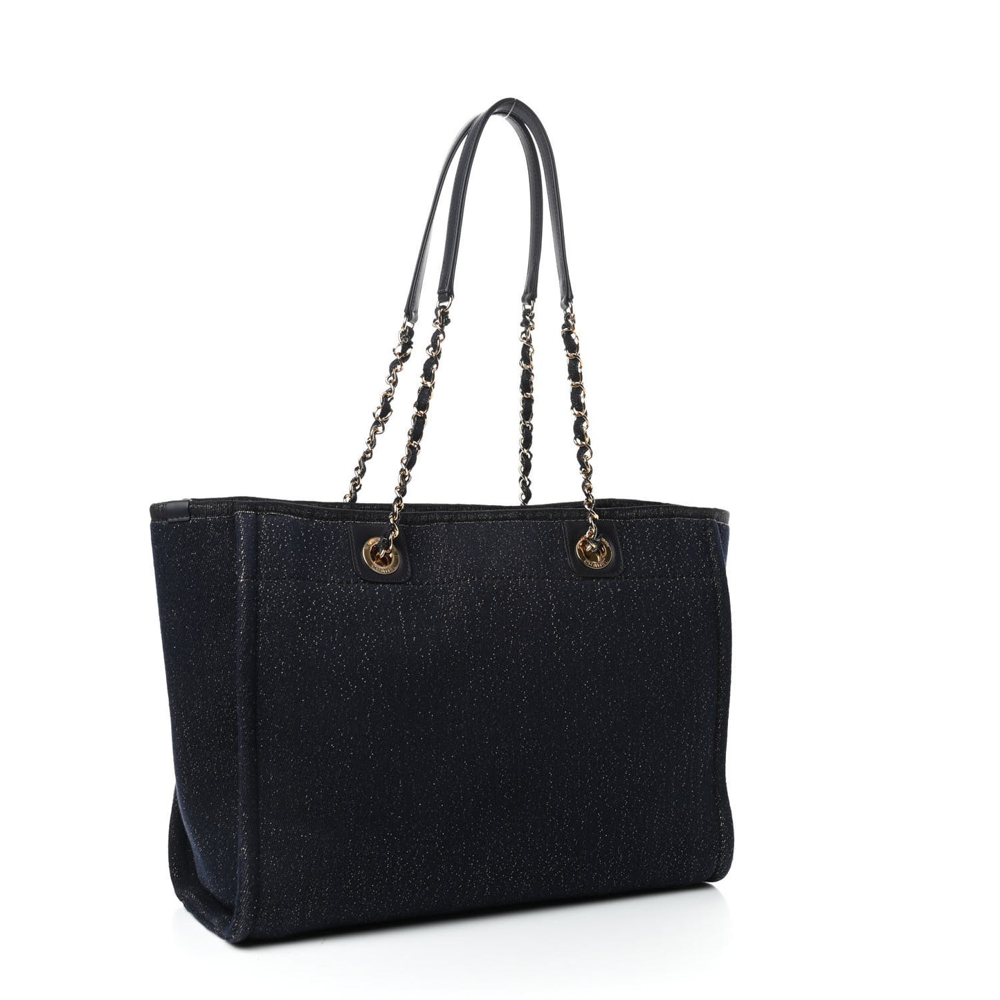 Lurex Canvas Small Deauville Tote Navy Blue Gold