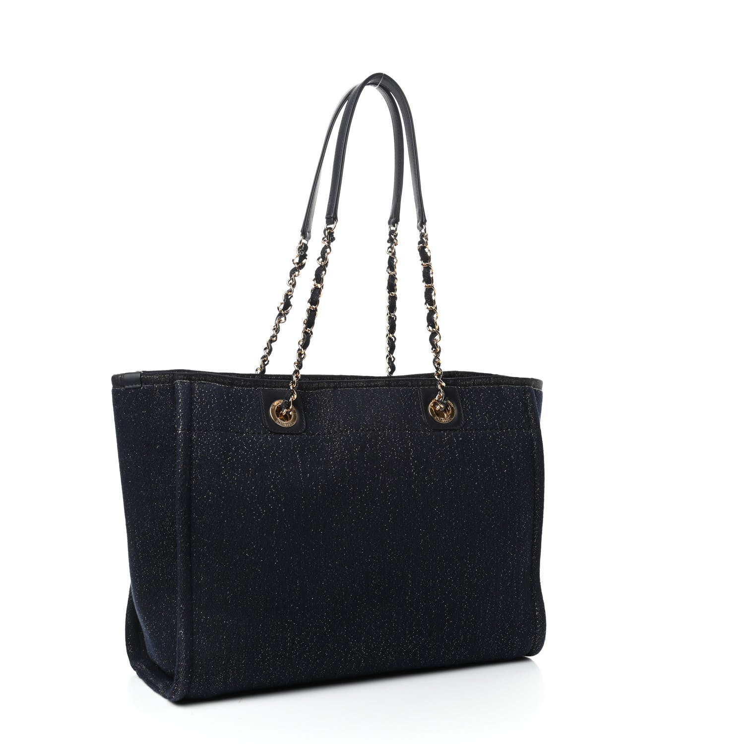 Chanel Lurex Canvas Small Deauville Tote Navy Blue Gold 3 of 10