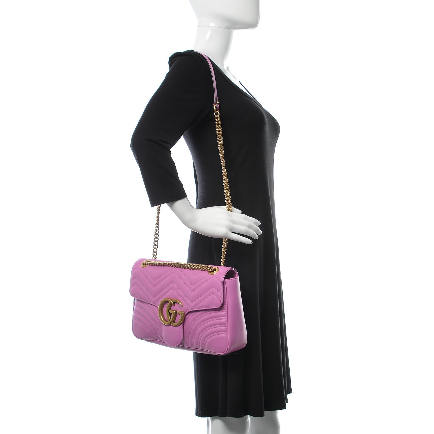Gucci Calfskin Matelasse Medium GG Marmont Shoulder Bag Candy Mousse 2 of 12