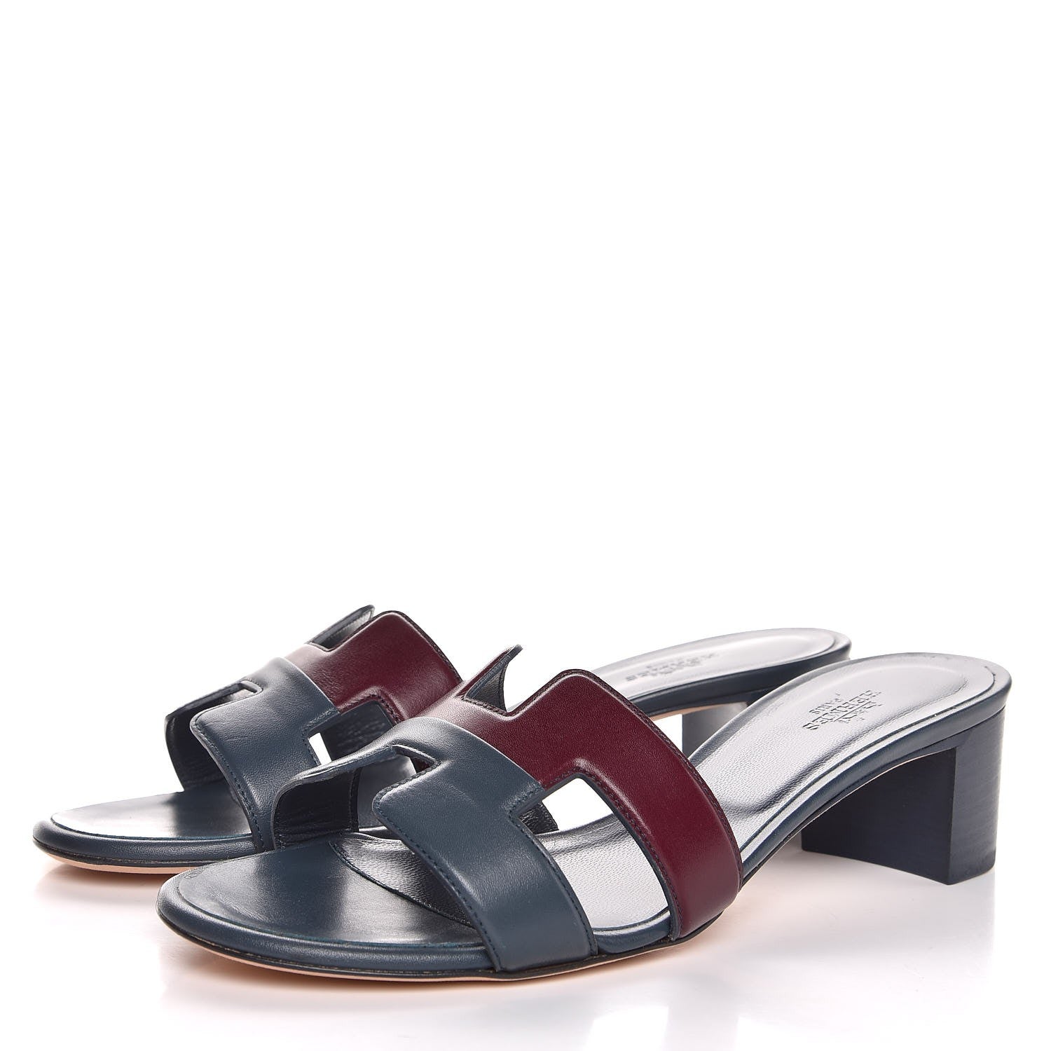 Hermes Calfskin Oasis Sandals 38 Bleu Ardoise Bordeaux 3 of 9