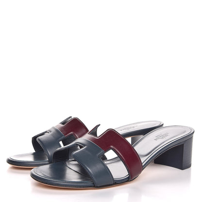 Hermes Calfskin Oasis Sandals 38 Bleu Ardoise Bordeaux 3 of 9