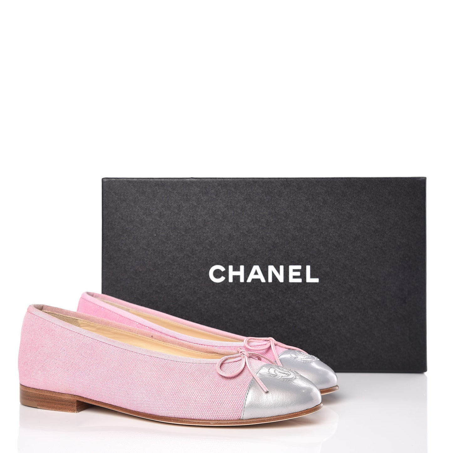 Iridescent Fabric Lambskin Cap Toe Ballerina Flats 36 Pink Light Grey