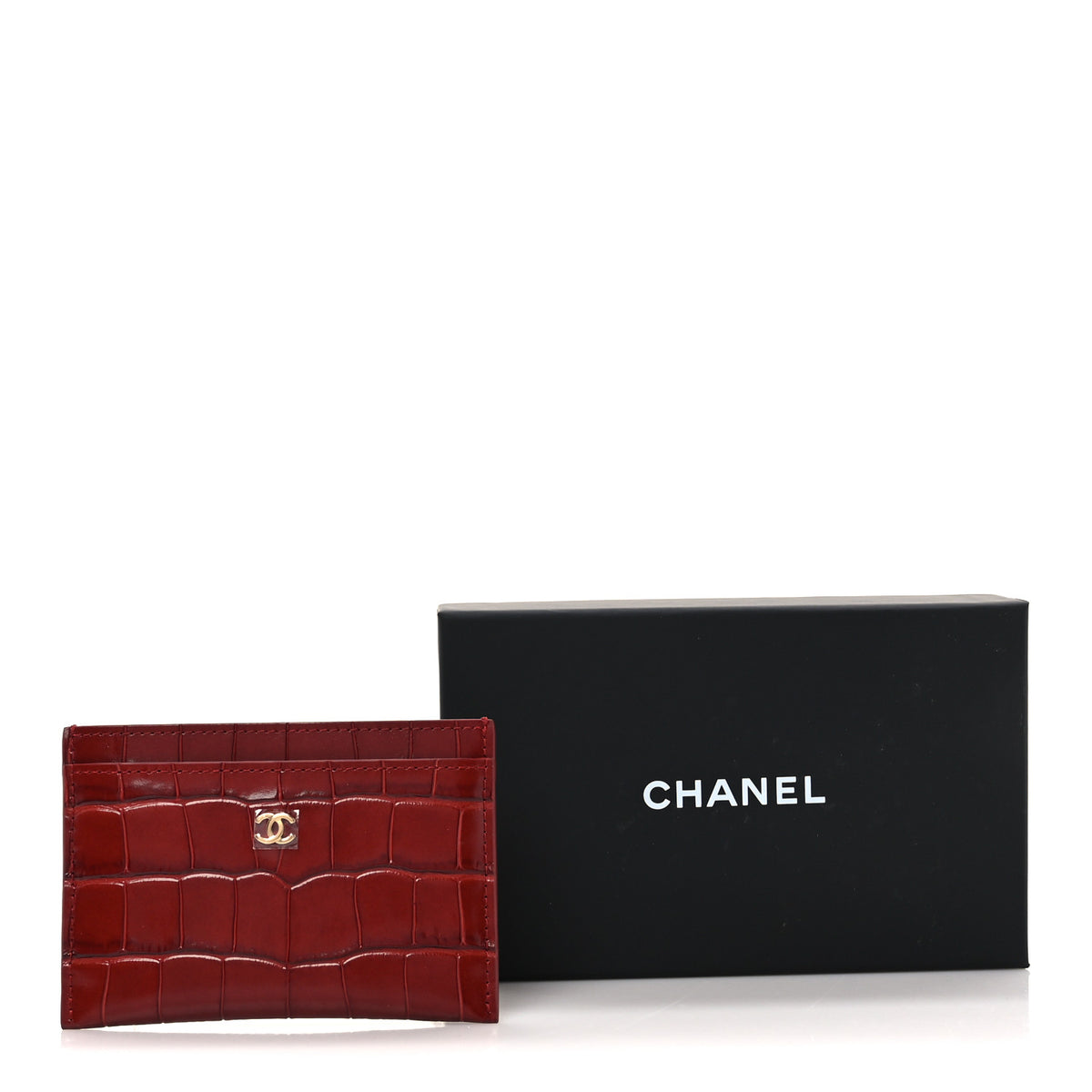 Chanel Calfskin Crocodile Embossed Crococo Card Holder Burgundy 9 of 9