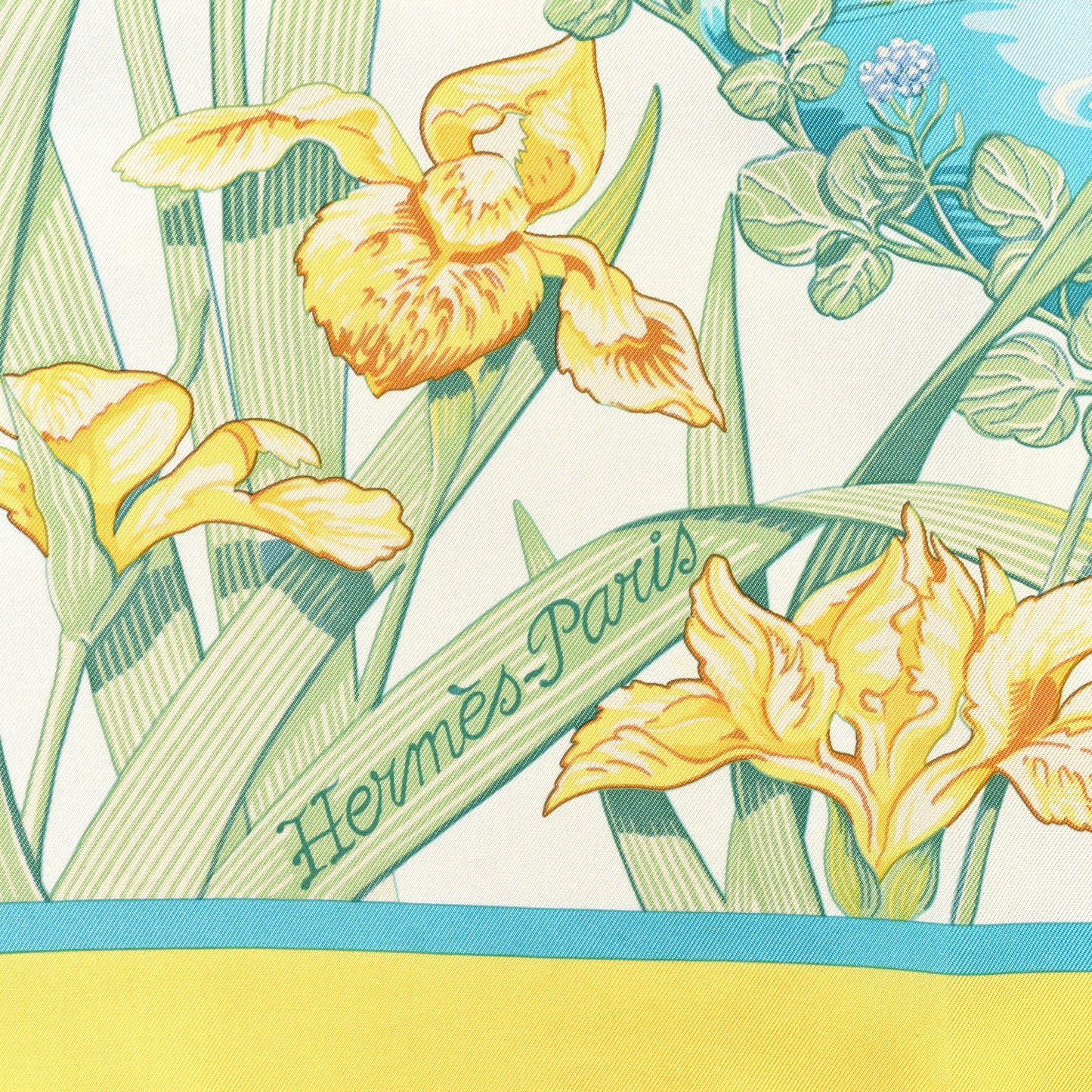 Silk Au Bord de L'Eau Scarf 90 Citron Turquoise Multicolor