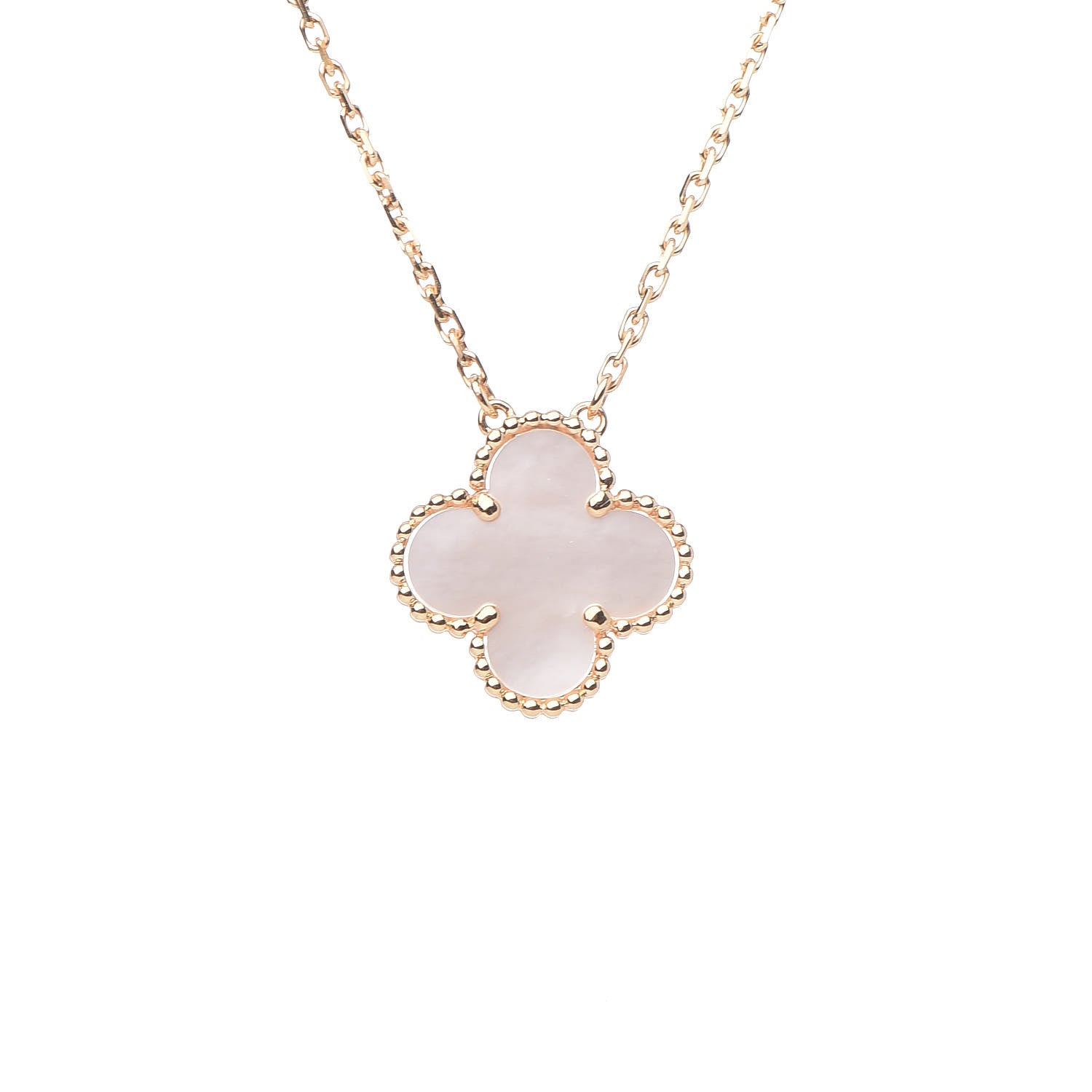 Van Cleef & Arpels 18K Yellow Gold Mother of Pearl Vintage Alhambra Pendant Necklace 4 of 8