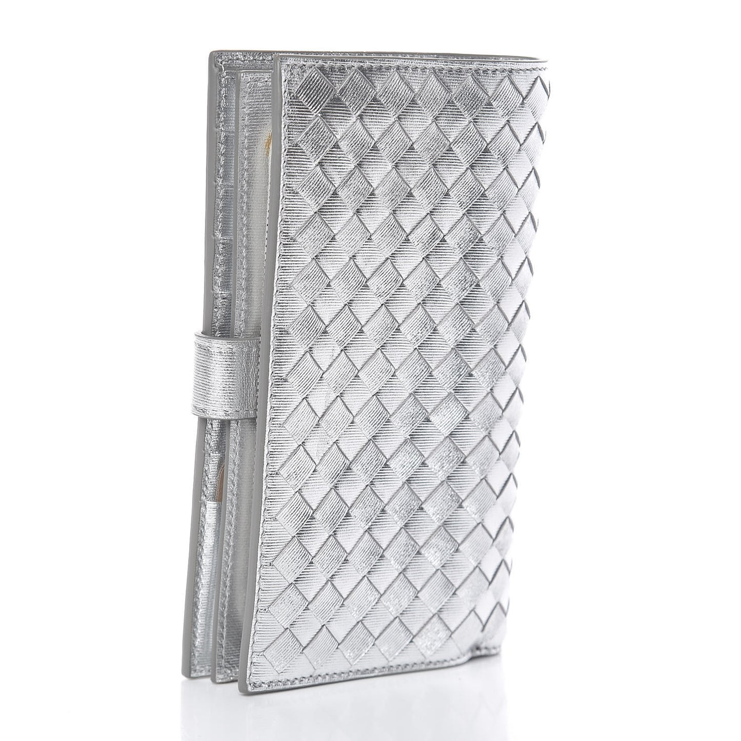 Metallic Grosgrain Intrecciato Continental Wallet Silver