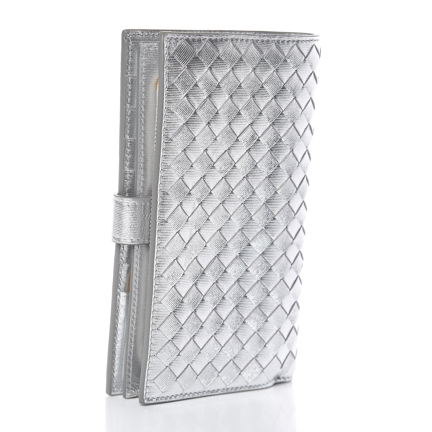 Bottega Veneta Metallic Grosgrain Intrecciato Continental Wallet Silver 3 of 12