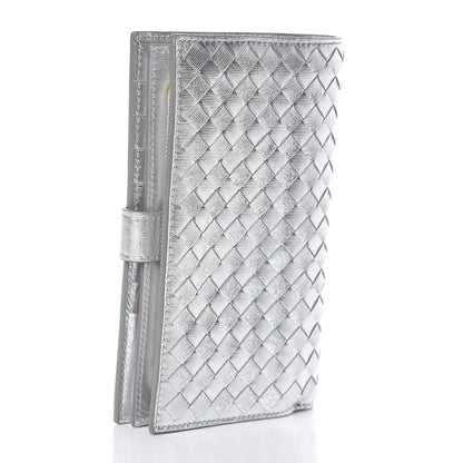 Bottega Veneta Metallic Grosgrain Intrecciato Continental Wallet Silver 3 of 12