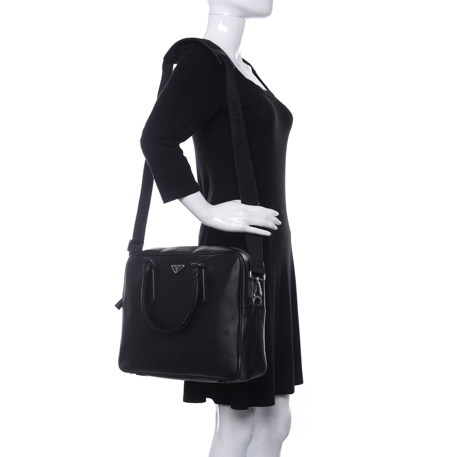 Prada Saffiano Travel Briefcase Black 2 of 14
