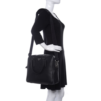 Prada Saffiano Travel Briefcase Black 2 of 14