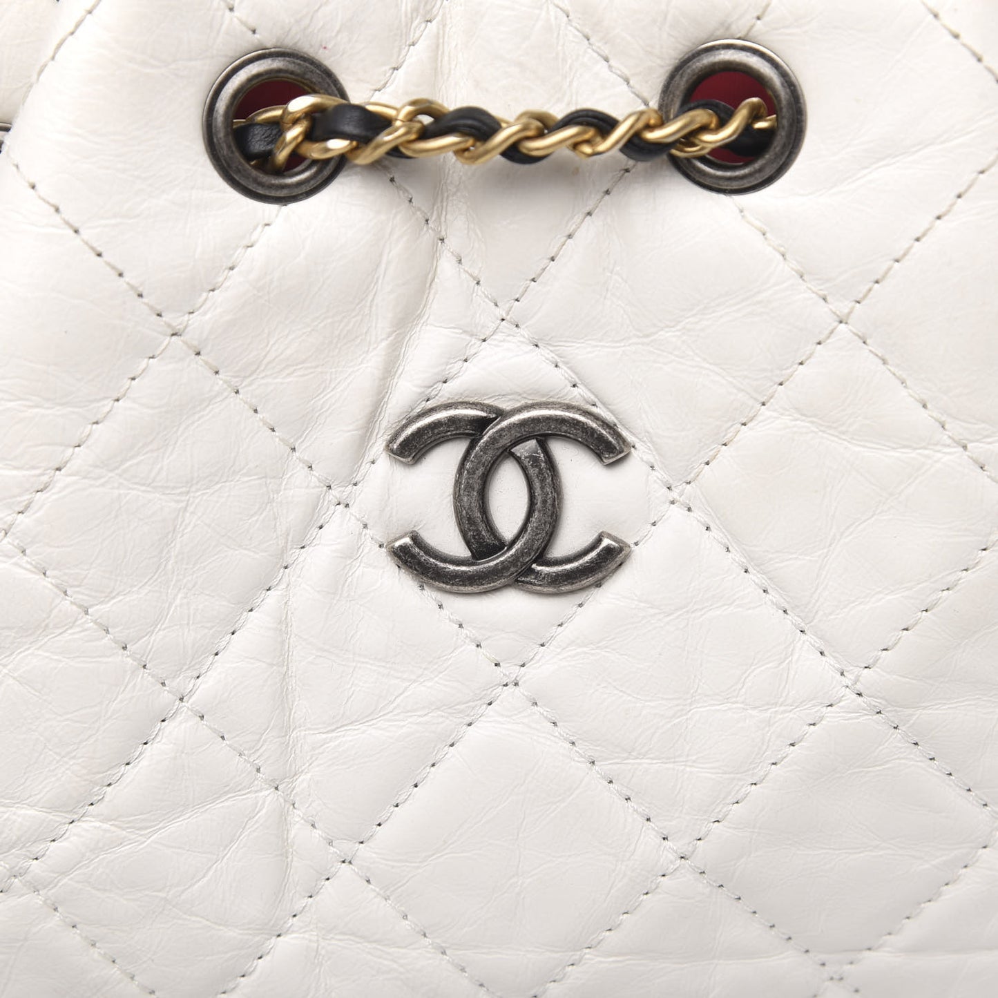 Aged Calfskin Quilted Gabrielle Backpack Black White