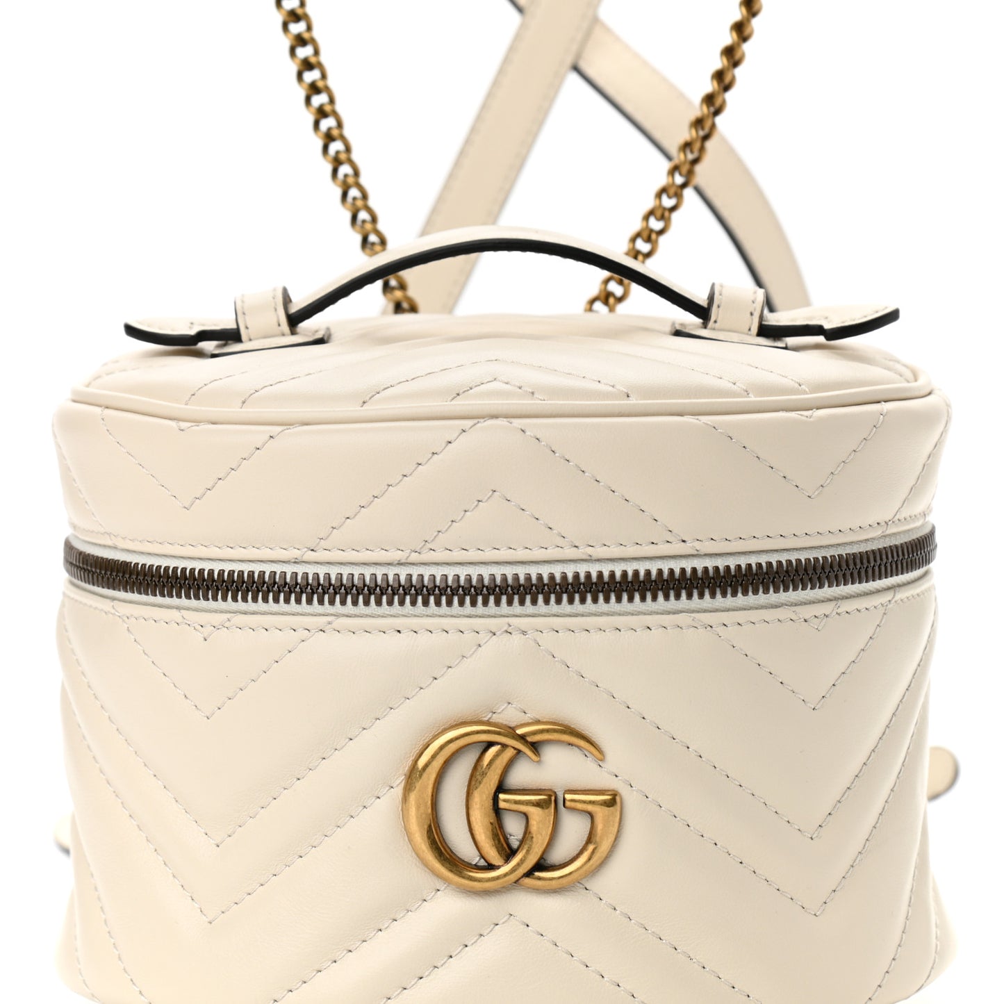 Calfskin Matelasse Mini GG Marmont Round Backpack White
