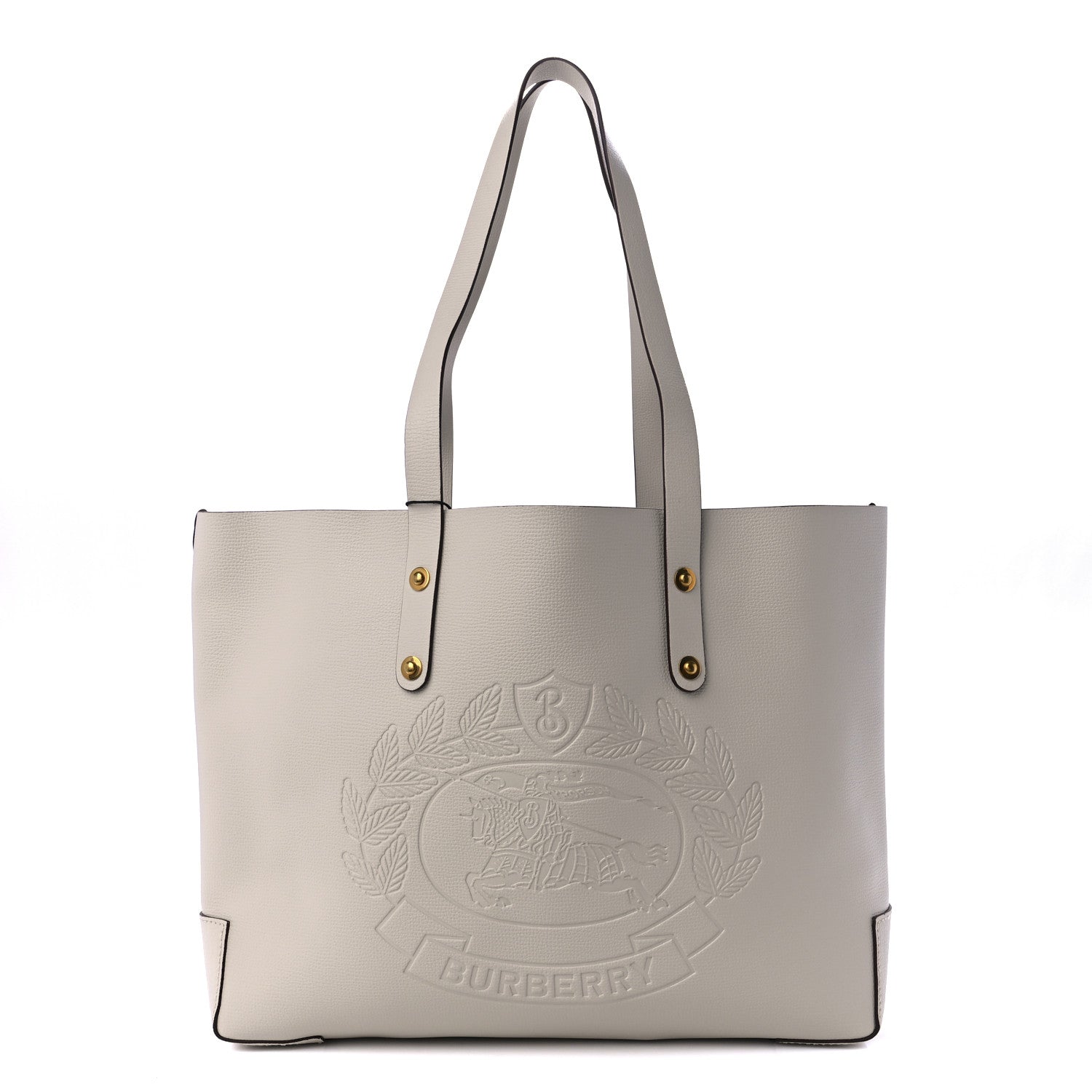 Burberry Calfskin Crest Embossed Small Tote Limestone 1 of 11