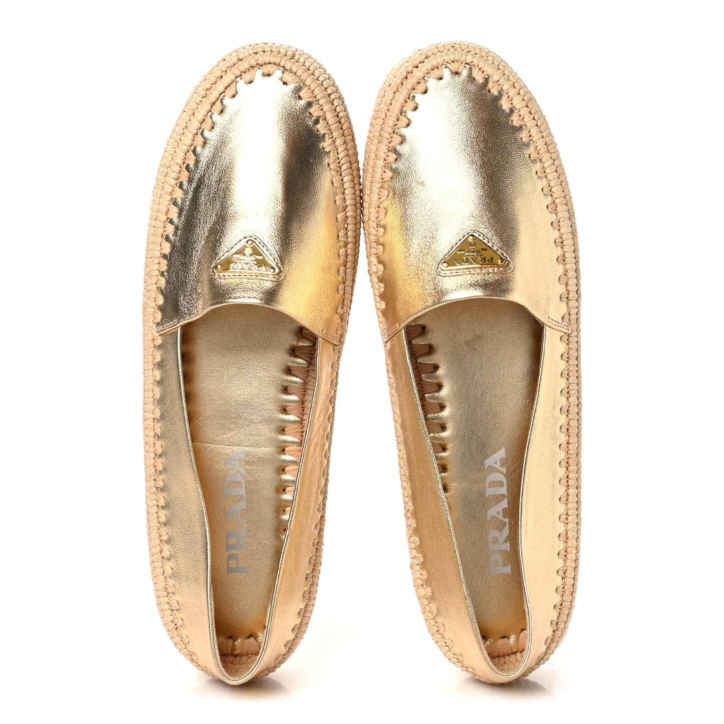 Metallic Nappa Triangle Logo Espadrilles 38 Platino