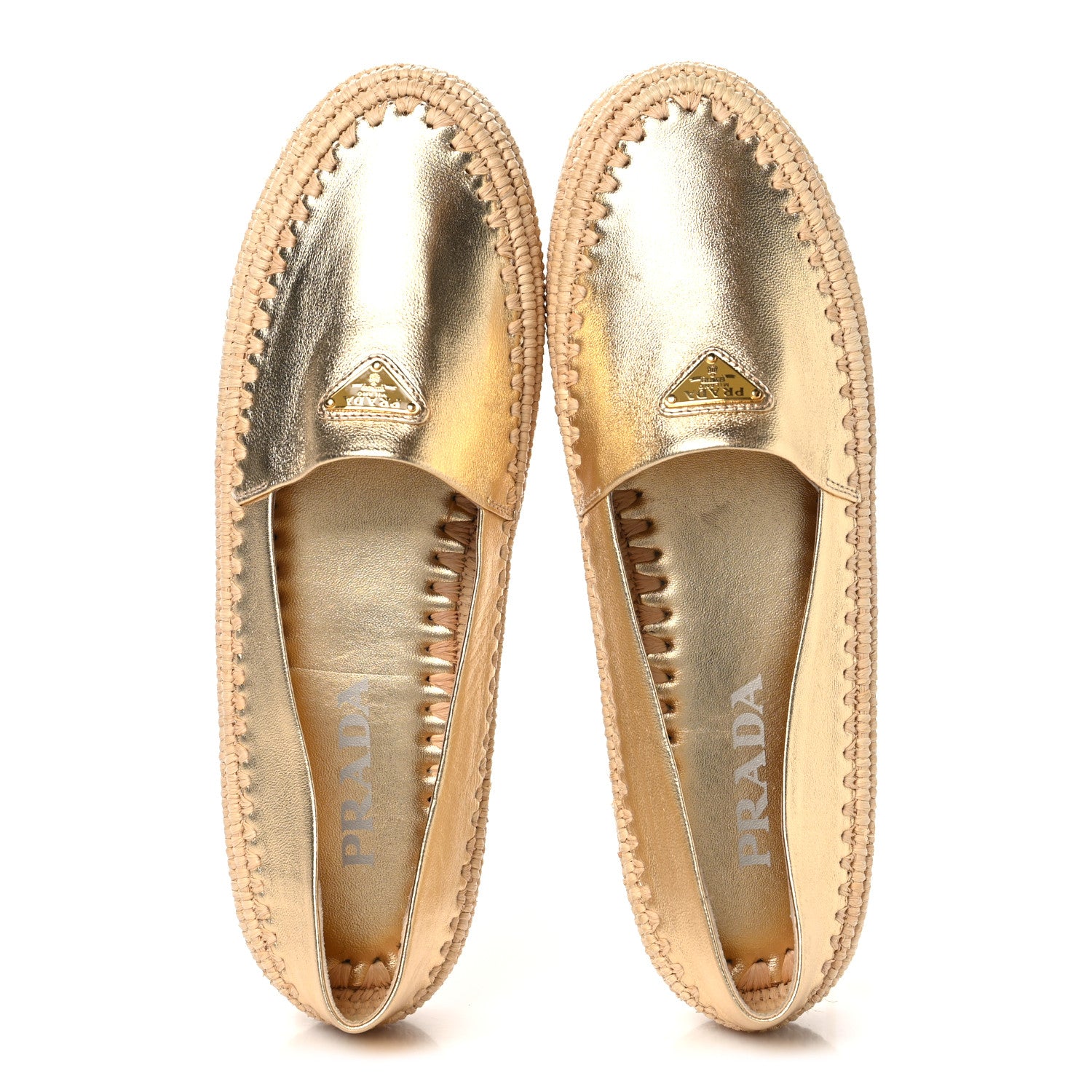 Prada Metallic Nappa Triangle Logo Espadrilles 38 Platino 2 of 9
