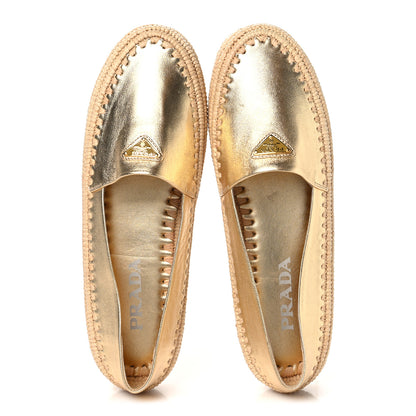 Prada Metallic Nappa Triangle Logo Espadrilles 38 Platino 2 of 9