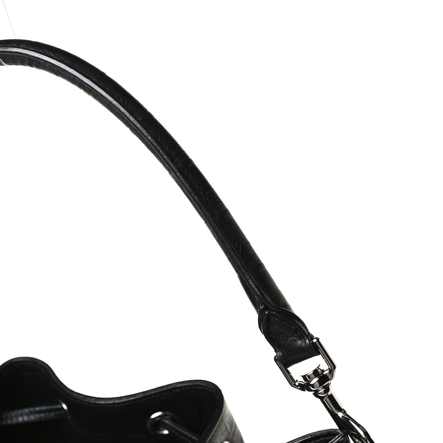 Calfskin Crocodile Embossed Large Emmanuelle Bucket Bag Black