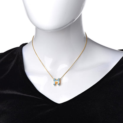 Hermes Lacquered Gold Pop H Pendant Necklace Bleu Pastel 2 of 7