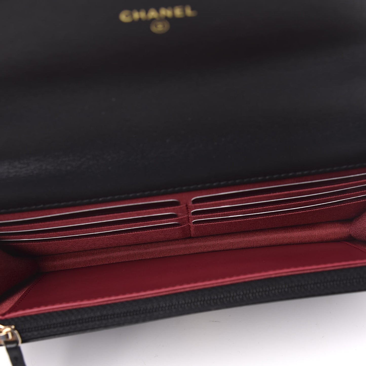 Shiny Crumpled Calfskin Quilted 19 Wallet On Chain WOC Black