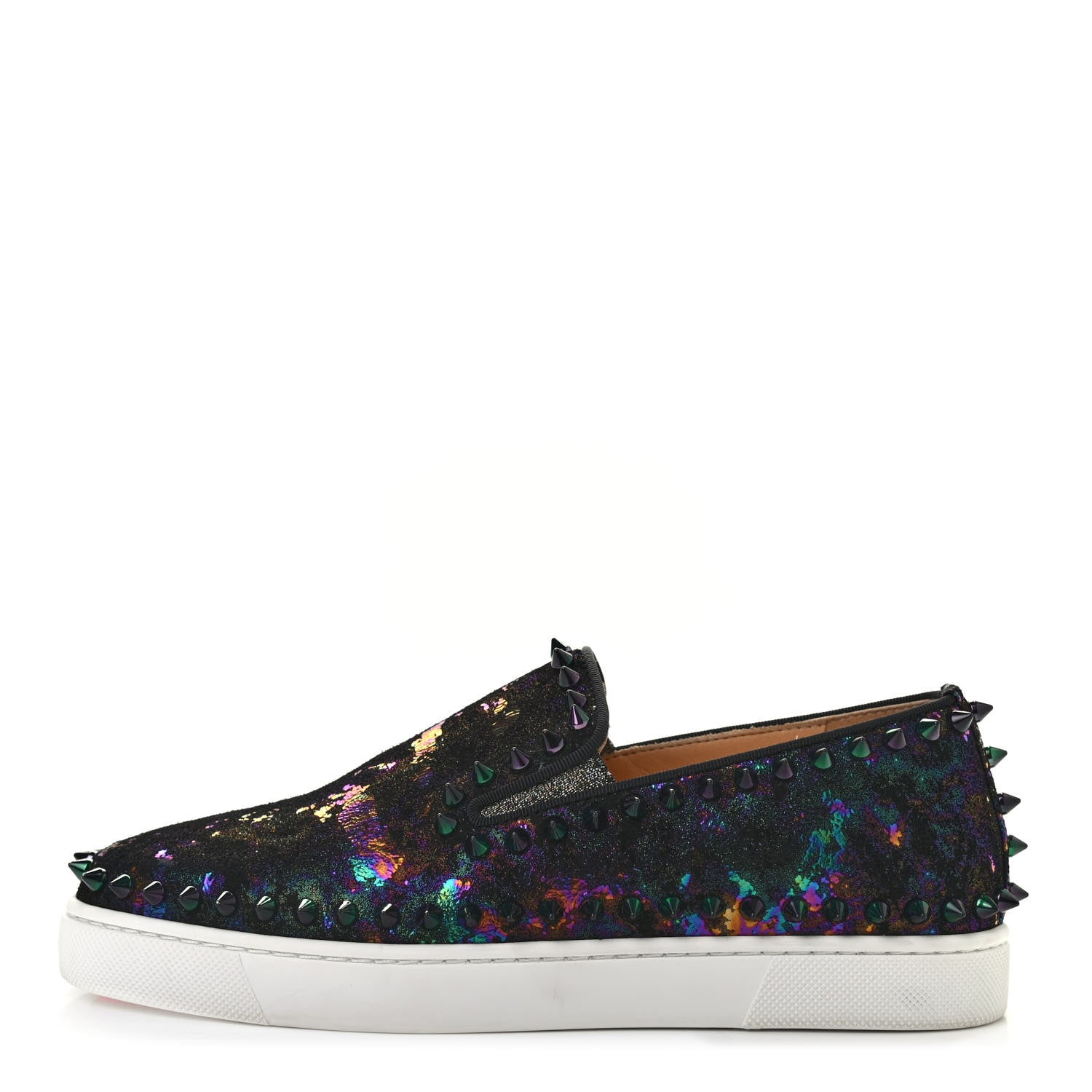 Christian Louboutin Metallic Veau Velours Pik Boat Studded Womens Slip On Sneakers 36 Black Multicolor 1 of 10