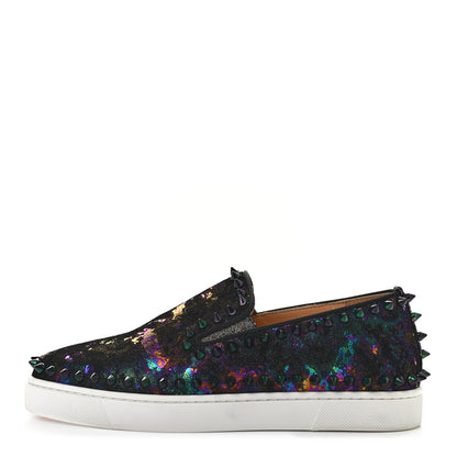 Christian Louboutin Metallic Veau Velours Pik Boat Studded Womens Slip On Sneakers 36 Black Multicolor 1 of 10
