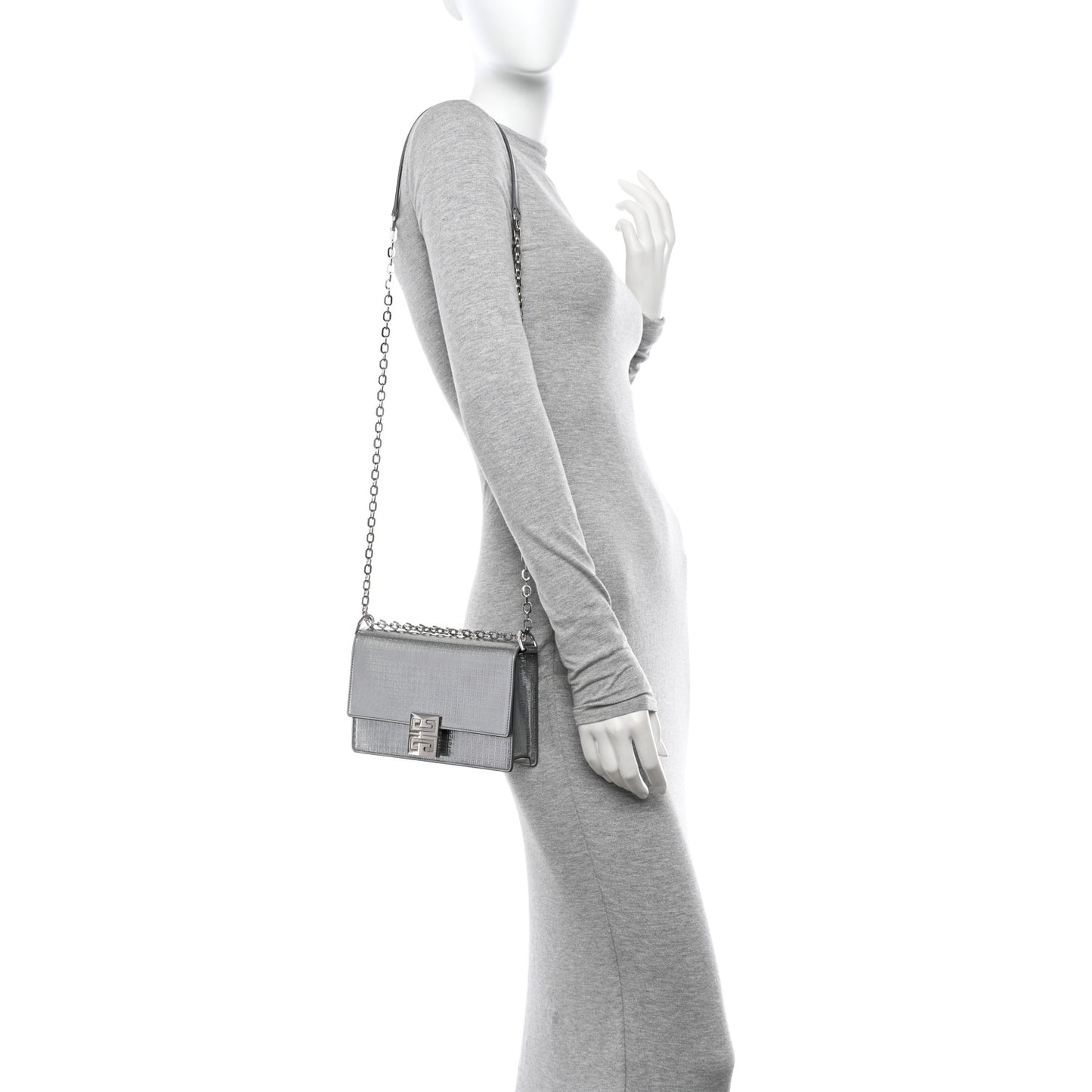 Metallic Calfskin 4G Embossed Small 4G Crossbody Silver