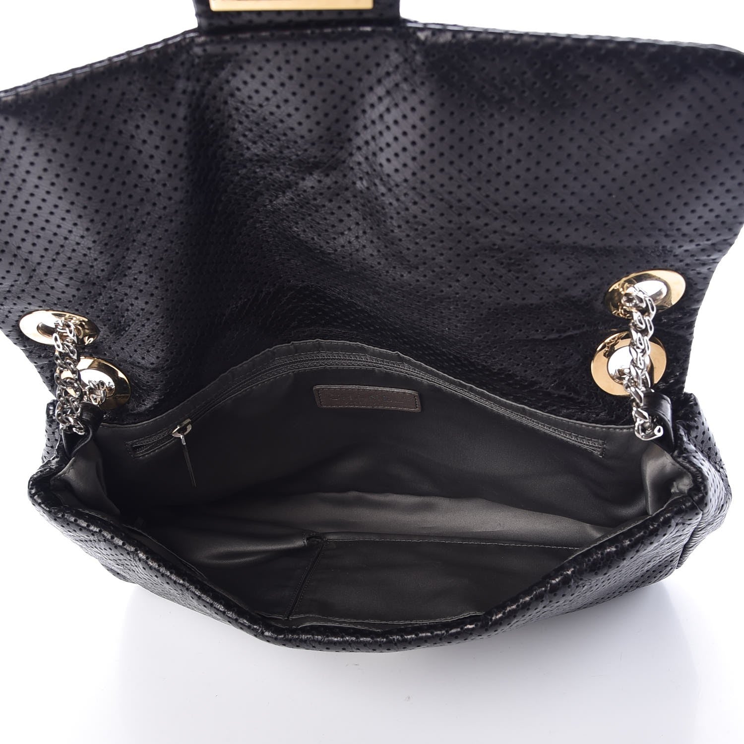 Chanel Metallic Crackled Calfskin Large Perforated Drill Flap Black 5 of 7
