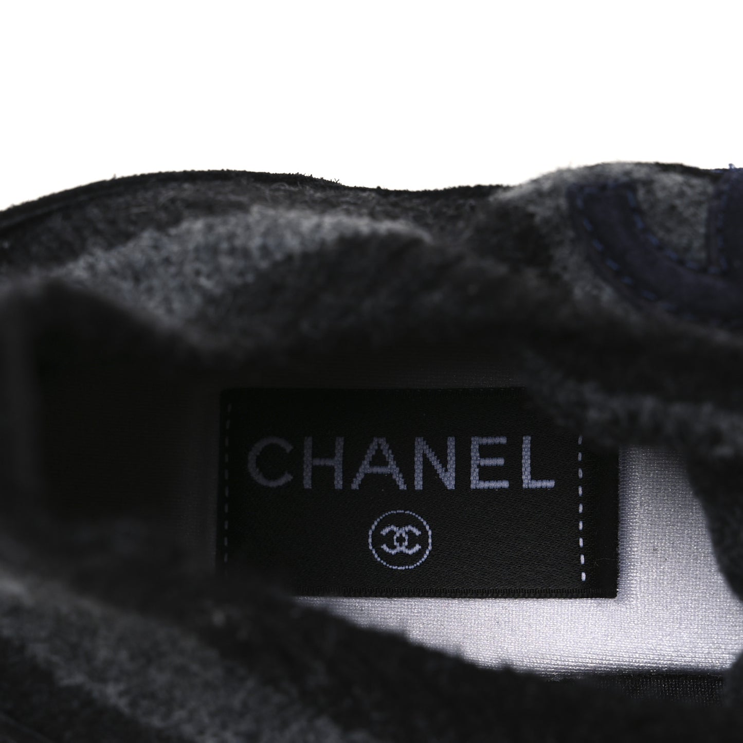 Knit Fabric Suede Calfskin Womens CC Sneakers 39 Black Grey