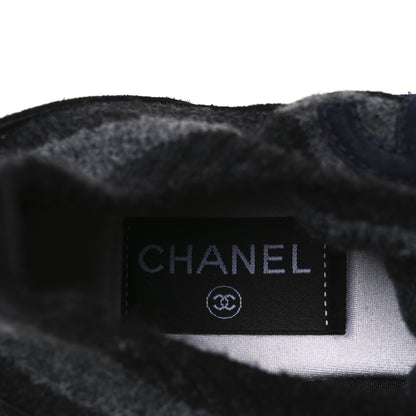 Chanel Knit Fabric Suede Calfskin Womens CC Sneakers 39 Black Grey 9 of 10