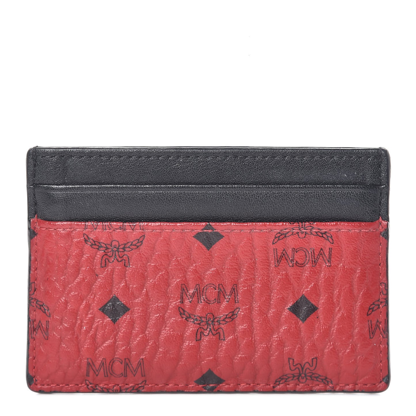 Calfskin Visetos Mini Card Case Black Ruby Red