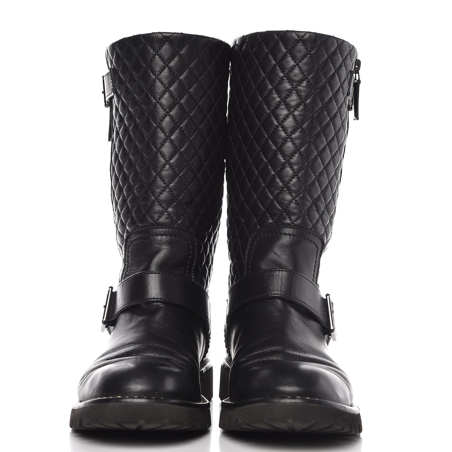 Chanel Calfskin Quilted Biker Boots 38.5 Black 2 of 8