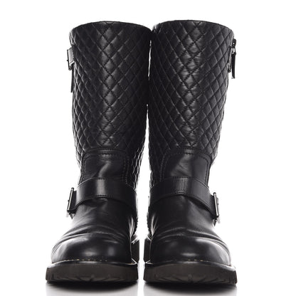 Chanel Calfskin Quilted Biker Boots 38.5 Black 2 of 8
