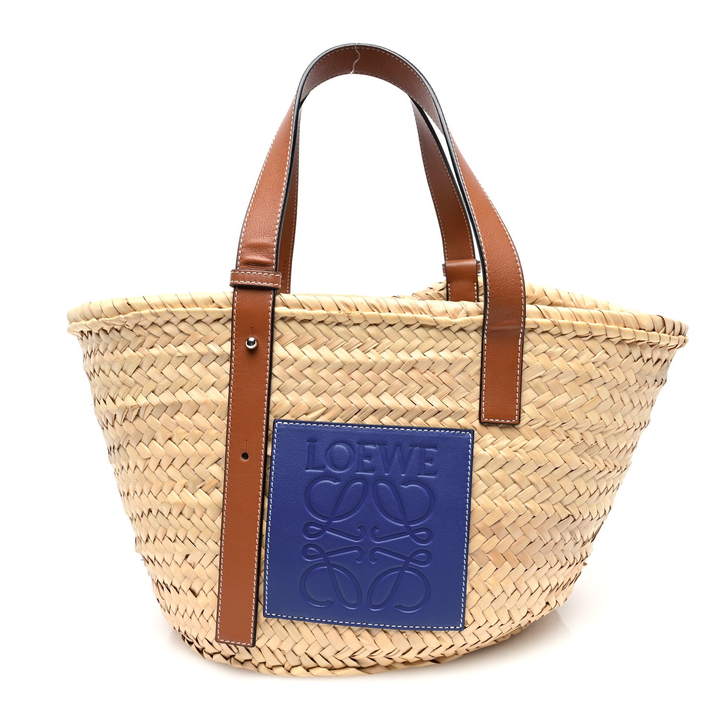 Raffia Basket Tote Bag Natural Tan Navy