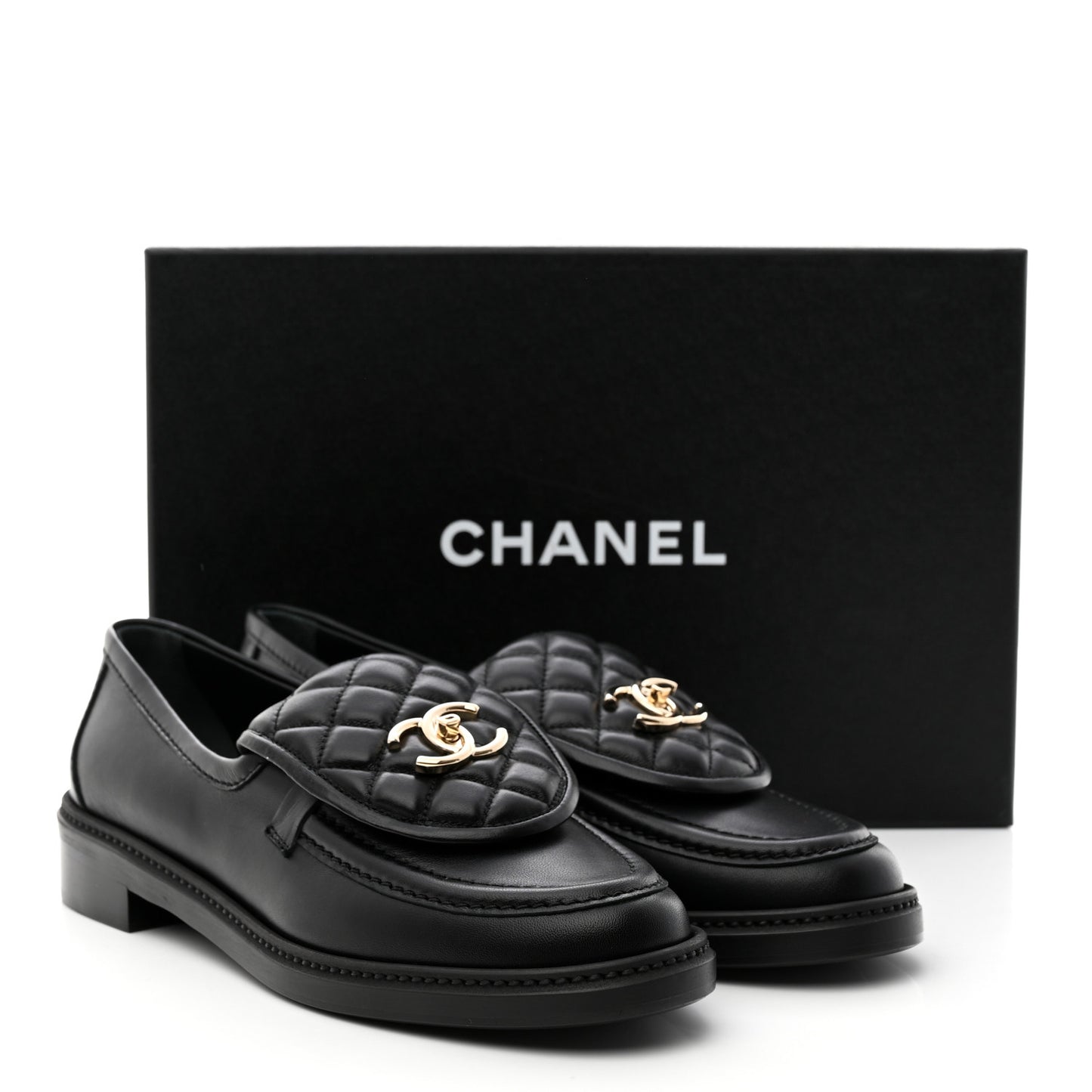 Lambskin Quilted CC Turnlock Loafers 40 Black