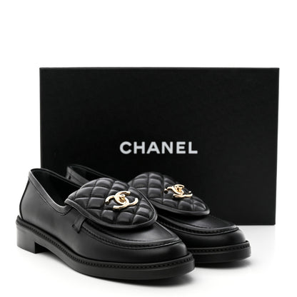 Chanel Lambskin Quilted CC Turnlock Loafers 40 Black 9 of 9