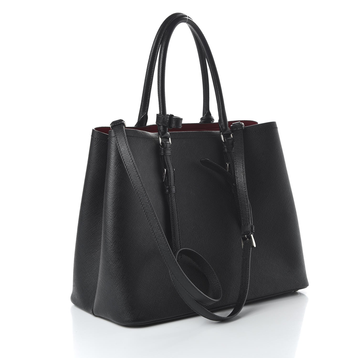 Prada Saffiano Cuir Medium Double Handle Tote Black Fuoco 4 of 11