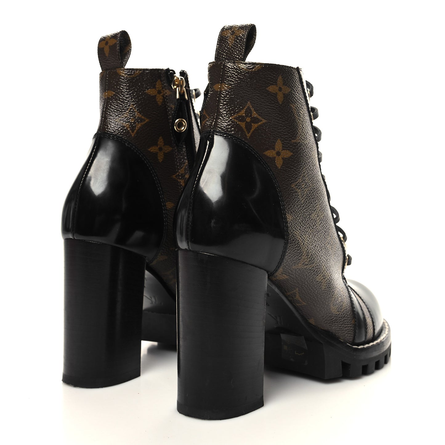 Patent Calfskin Monogram Star Trail Ankle Boots 38 Black