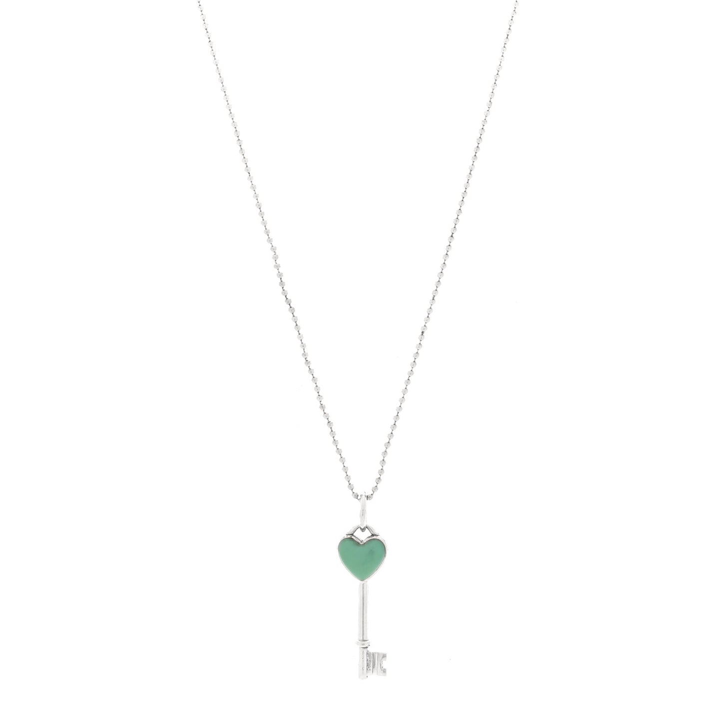 Sterling Silver Enamel Heart Key Pendant Necklace Blue