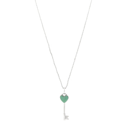 Tiffany Sterling Silver Enamel Heart Key Pendant Necklace Blue 1 of 5