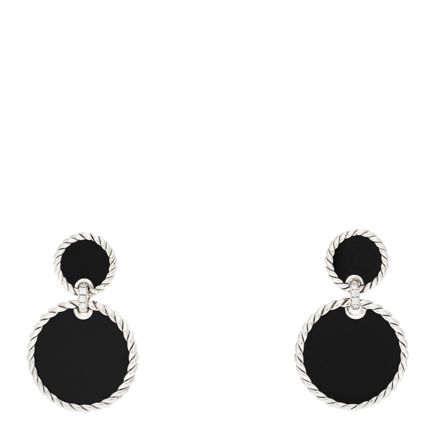 David Yurman Sterling Silver Diamond Black Onyx Elements Double Drop Earrings 1 of 4