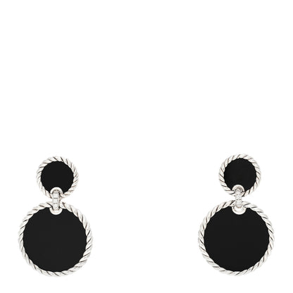 David Yurman Sterling Silver Diamond Black Onyx Elements Double Drop Earrings 1 of 4