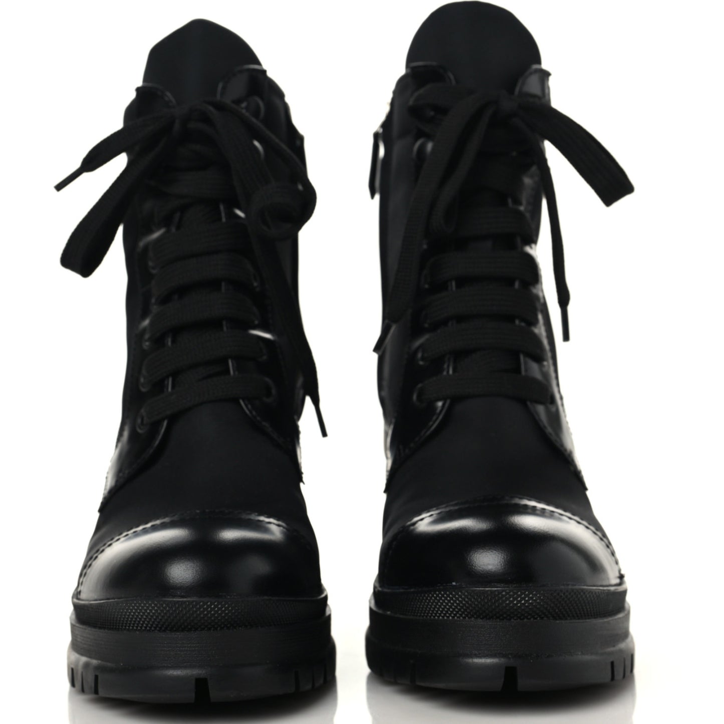 Spazzolato Re-Nylon Metal Triangle Logo Lace Up 85mm Boots 37.5 Black