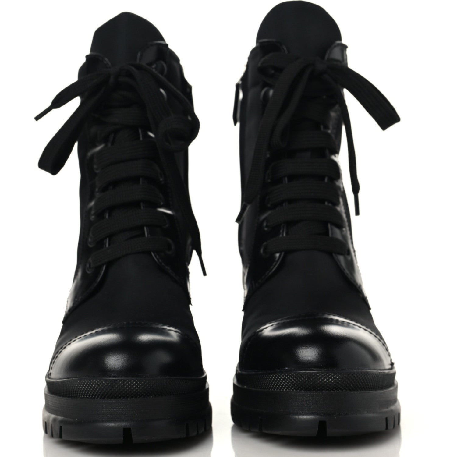 Prada Spazzolato Re-Nylon Metal Triangle Logo Lace Up 85mm Boots 37.5 Black 2 of 9