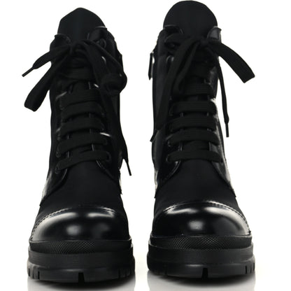 Prada Spazzolato Re-Nylon Metal Triangle Logo Lace Up 85mm Boots 37.5 Black 2 of 9