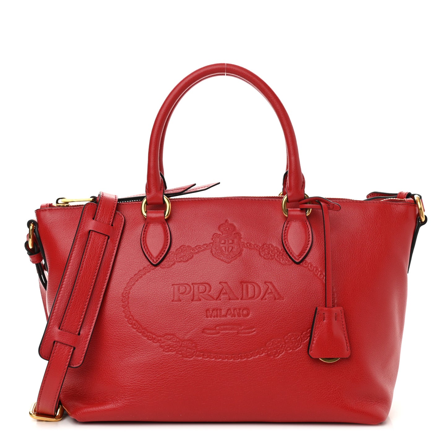 Glace Calfskin Embossed Logo Tote Rosso